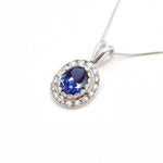 Oval Tanzanite Pendant, Vintage Blue Necklace, Silver Tanzanite Necklace Angled View