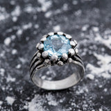 Sky Blue Topaz Ring - Beaded Blue Ring - Silver Coral Ring