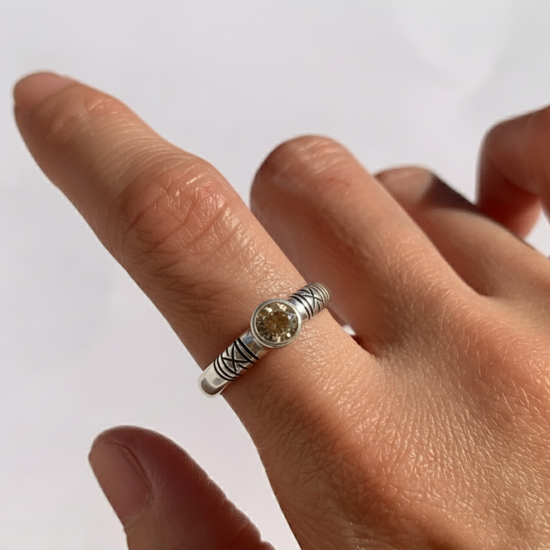 Elegant Smoky Topaz and Brown Diamond Tribal Ring in 925 Sterling Silver. Perfect for daily wear and special occasions.