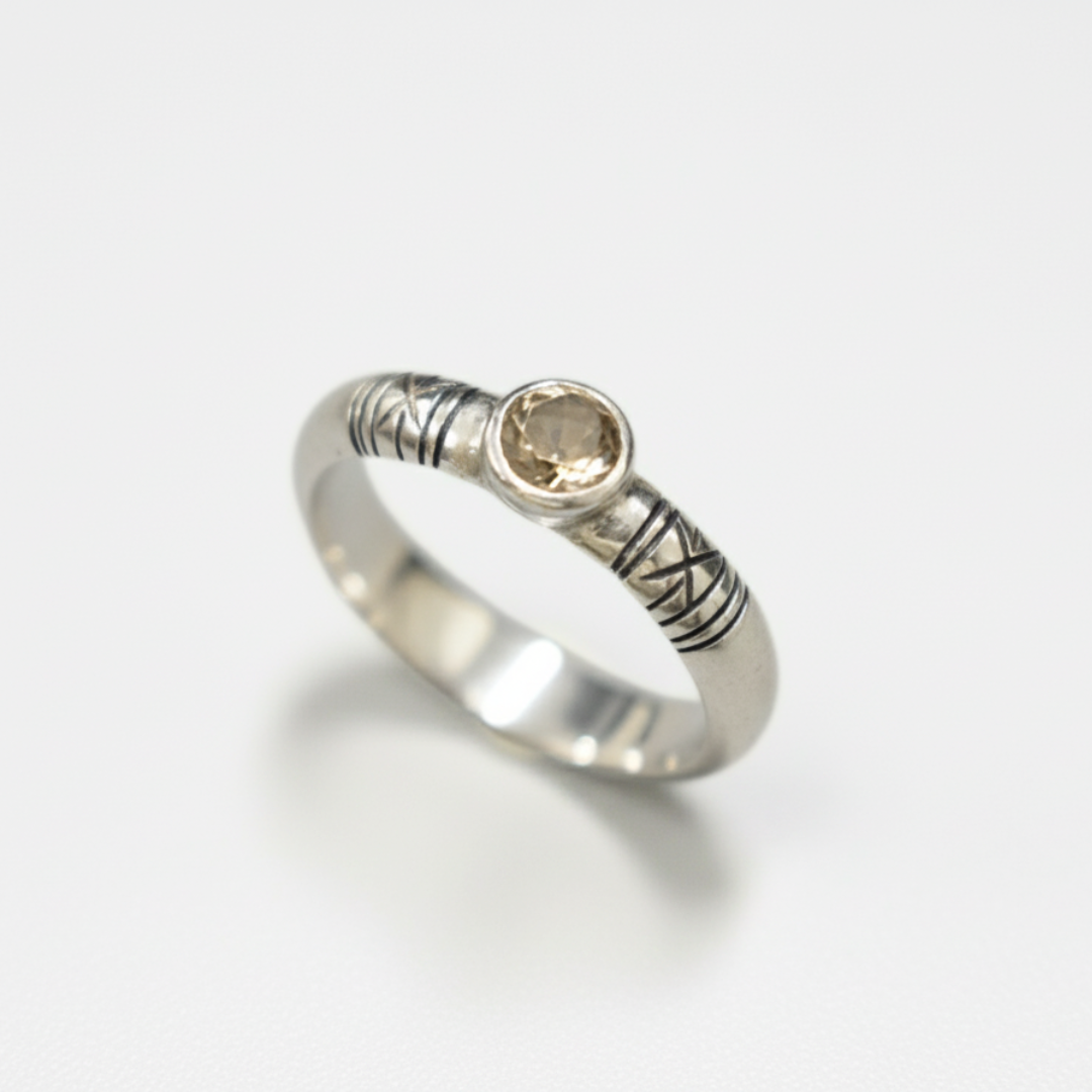 Smoky Topaz Ring - Brown Diamond Ring - Tribal Boho Ring made in 925 Sterling Silver. Ideal for everyday wear and perfect for birthday gifting and special occasions.