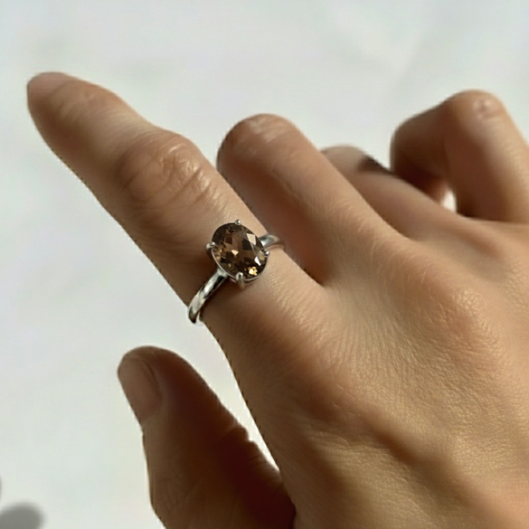 Vintage Oval Brown Diamond Ring in 925 Sterling Silver, perfect for everyday elegance and special celebrations.