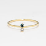 Solid 14k Yellow Gold Ring set with Certified Diamond, and Genuine Blue Diamond gemstones. April birthstone ring that symbolizes eternal love, purity, and inner strength. Dainty, luxurious, and minimalist solid gold ring with real diamonds, for clarity, and abundance. Ideal for special occasions, and regal glam.