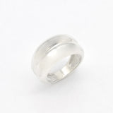 Close-up view of a solid 925 sterling silver band ring with a smooth polished finish.