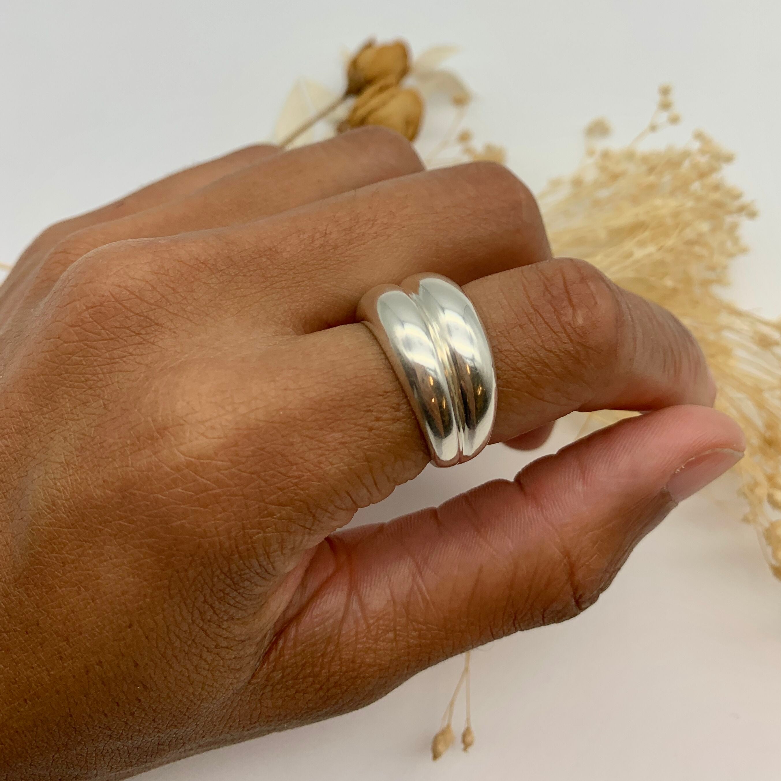 Double Band Ring - Thick Dome Band - Silver Chunky Ring