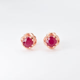 Ruby Flower Earrings - Solid 14k Rose Gold Real Ruby Studs - Dainty Red Earrings