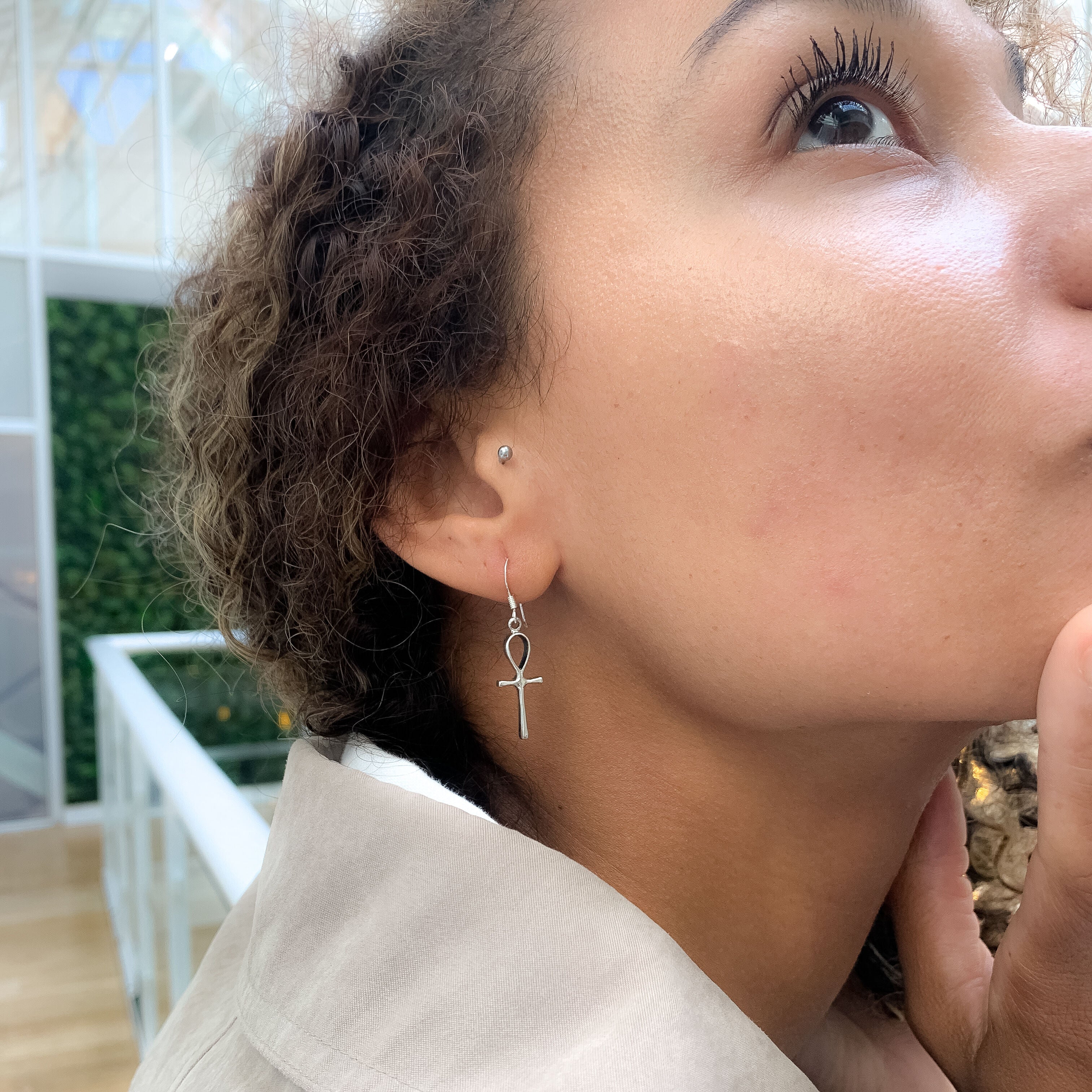 Solid Silver Ankh Earrings Religious Cross Dangling Earrings for her