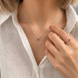 Genuine Sapphire Necklace - Solid Gold Triangle Necklace - Minimalist Gold Necklace