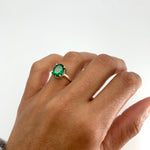 Sterling Silver Created Emerald Ring with Oval Gem, perfect May birthstone gift for daily wear and special occasions.