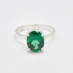Created Emerald Ring made in 925 Sterling Silver with Oval Created Green Emerald in Prong setting, May Birthstone gift idea, symbolizes, ideal for everyday wear and perfect for birthday gifting and special occasions.