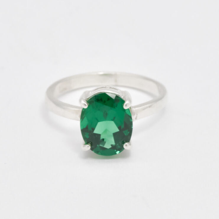 Created Emerald Ring made in 925 Sterling Silver with Oval Created Green Emerald in Prong setting, May Birthstone gift idea, symbolizes, ideal for everyday wear and perfect for birthday gifting and special occasions.