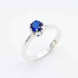 Created Sapphire Ring made in 925 Sterling Silver with Round Created Blue Sapphire in Solitaire setting, September Birthstone gift idea, symbolizes sincerity, truth, and faithfulness, ideal for everyday wear and perfect for birthday gifting and special occasions.