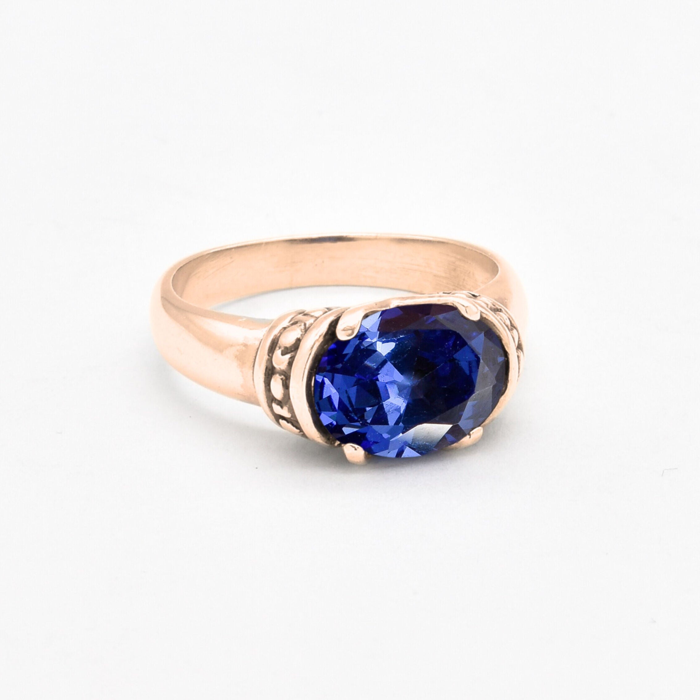 Solitaire Tanzanite Ring set in 18k Rose Gold Vermeil over Solid 925 Sterling Silver, Unisex ring with tribal band design