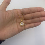 Sparkly round diamond necklace in set in 18k yellow gold, dainty diamond pendant gift idea for her.