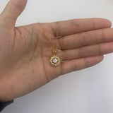 Sparkly round diamond necklace in set in 18k yellow gold, dainty diamond pendant gift idea for her.