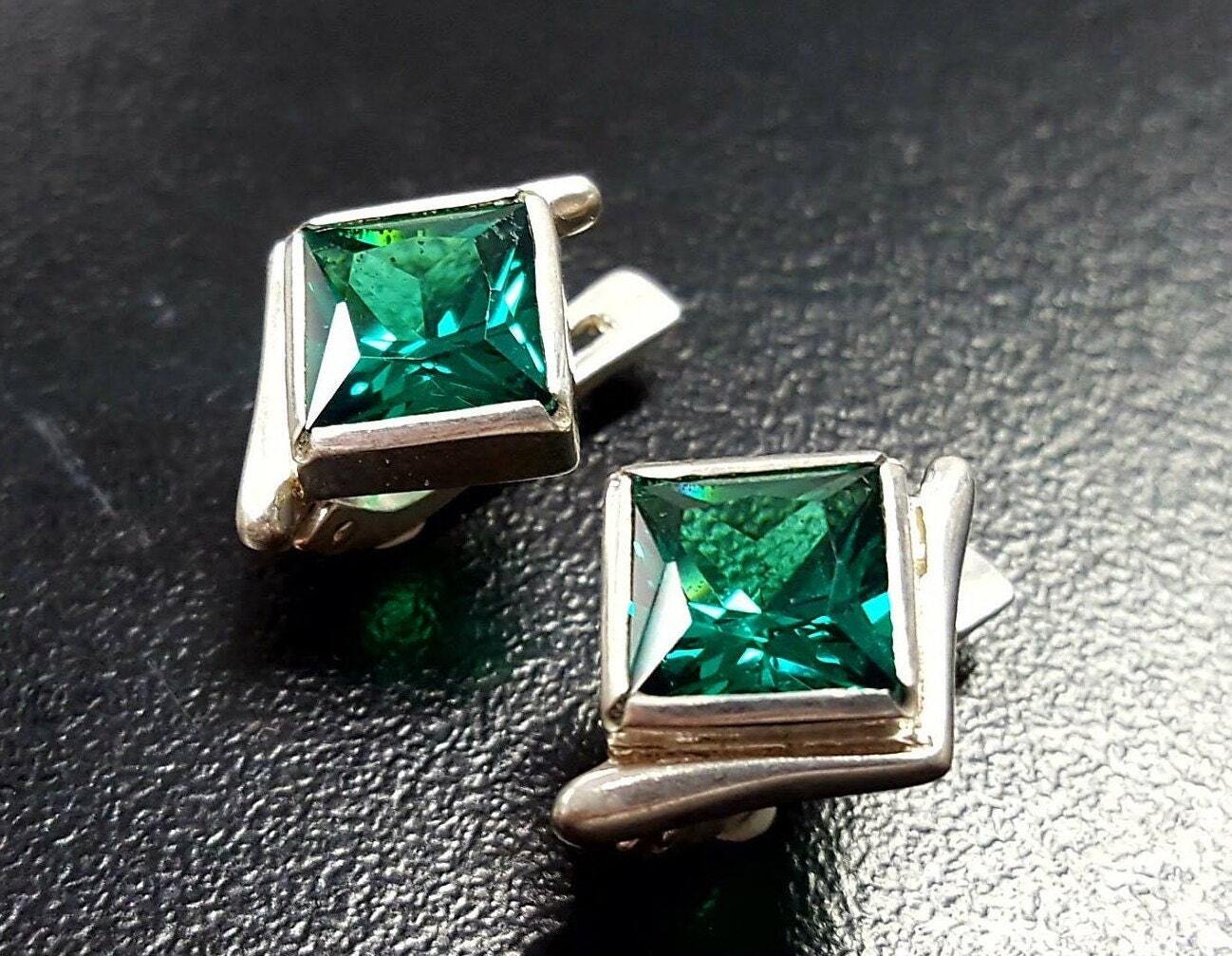 Elegant Created Emerald Earrings in 925 Sterling Silver, ideal for special occasions and May birthday celebrations.