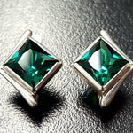 Created Emerald Earrings made in 925 Sterling Silver with Square Created Green Emerald in Bezel setting, May Birthstone gift idea, symbolizes, ideal for everyday wear and perfect for birthday gifting and special occasions.