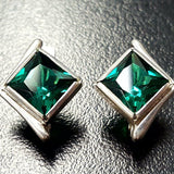 Created Emerald Earrings made in 925 Sterling Silver with Square Created Green Emerald in Bezel setting, May Birthstone gift idea, symbolizes, ideal for everyday wear and perfect for birthday gifting and special occasions.