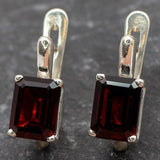 Square Garnet Earrings - Natural Garnet Earrings - Red Silver Earrings