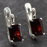Square Garnet Earrings - Natural Garnet Earrings - Red Silver Earrings
