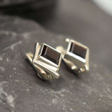Square Garnet Earrings - Natural Garnet Studs - Red Square Earrings