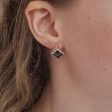Square Garnet Earrings - Natural Garnet Studs - Red Square Earrings