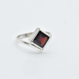 Square Garnet Ring - Natural Garnet Ring - Red Solitaire Ring
