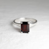 Square Garnet Ring - Natural Garnet Ring, Red Solitaire Ring