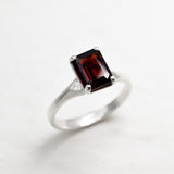 Emerald Cut Garnet Ring - Natural Garnet Ring - Red Gemstone Ring