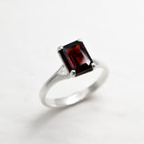 Square Garnet Ring - Natural Garnet Ring, Red Solitaire Ring