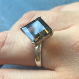 Square Smoky Topaz Ring - Natural Smoky Topaz Ring - Princess Cut Ring