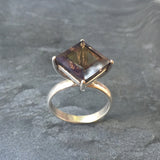 Square Smoky Topaz Ring - Natural Smoky Topaz Ring - Princess Cut Ring