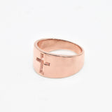 Rose gold plated ring over sterling silver, with cut out cross design. Wide band ideal as birthday gift and everyday ring.