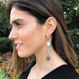 Statement Dangling Earrings - Long Moonstone Earrings - Multistone Earrings