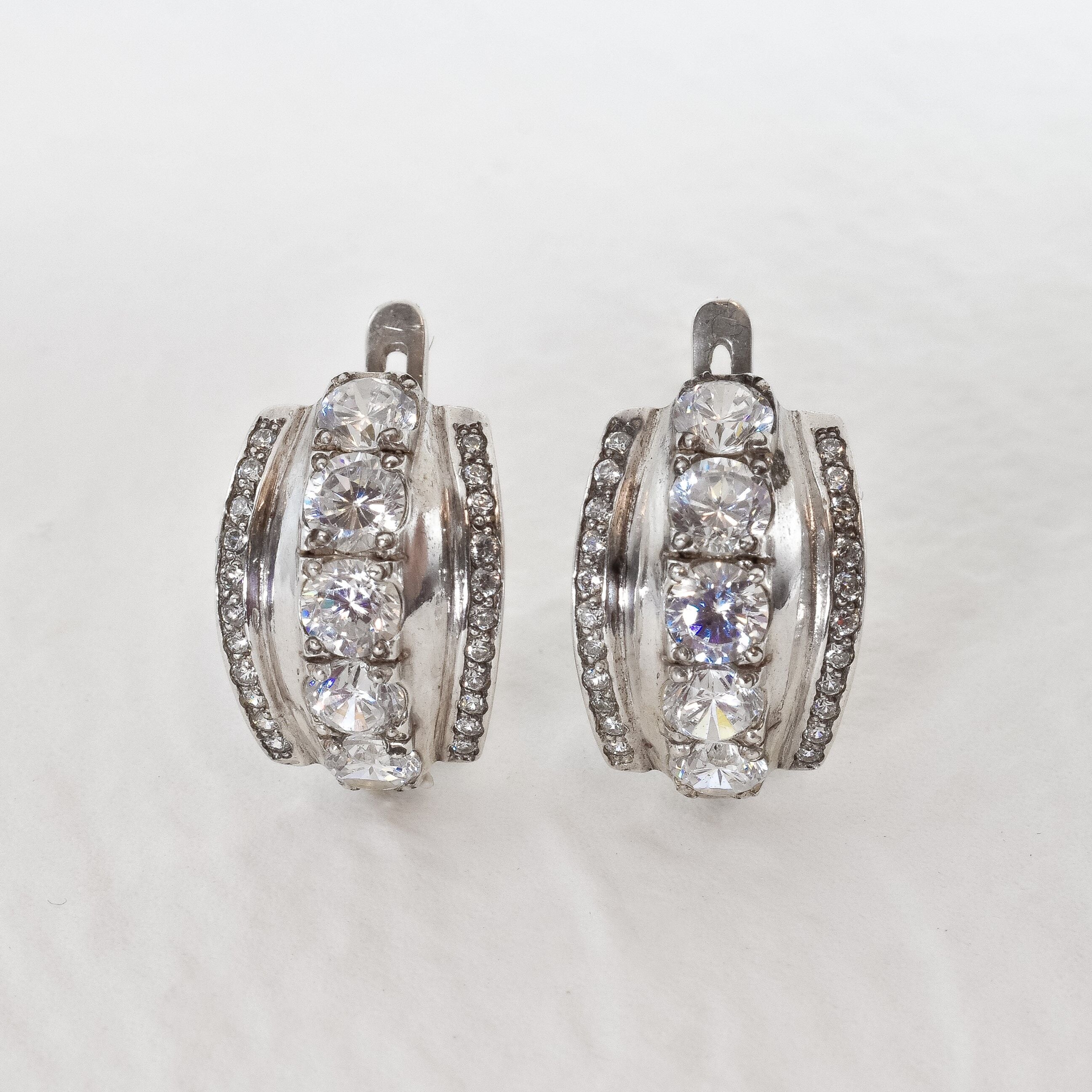 Statement Earrings set with created diamonds, in Solid 925 Sterling Silver