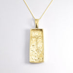 18k Yellow gold plated necklace over sterling silver, with long face design. Artistic pendant ideal for maximalist style outfit, or as a personalized gift.