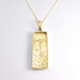 18k Yellow gold plated necklace over sterling silver, with long face design. Artistic pendant ideal for maximalist style outfit, or as a personalized gift.