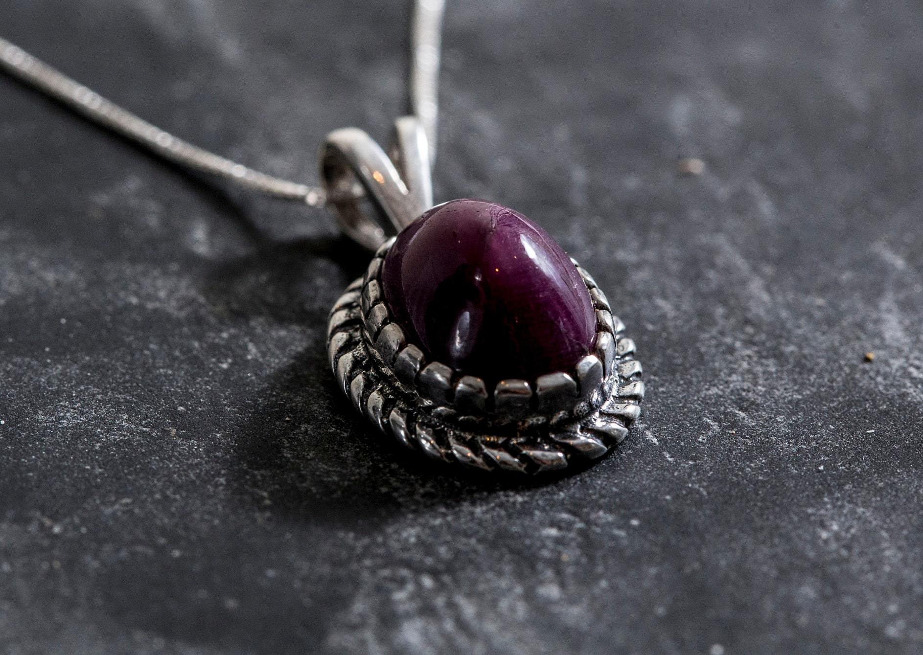Stylish 925 Sterling Silver Pendant with Bezel-set Natural Red Ruby, a meaningful gift for July birthdays and celebrations.