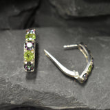 Sterling silver huggie earrings with Natural Mystic Topaz and Peridot, offering calming benefits of Peridot, ideal gemstone jewelry gift for birthdays and holiday celebrations