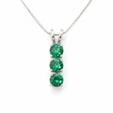 Created Emerald Pendant made in 925 Sterling Silver with Round Created Green Emerald in Three-Stone setting, May Birthstone gift idea, symbolizes, ideal for everyday wear and perfect for birthday gifting and special occasions.