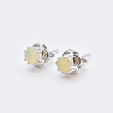 White Gold Opal Studs - Fire Opal Earrings - 18k White Gold Studs