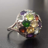 Topaz Statement Ring - Colorful Sphere Ring - Multistone Cluster Ring