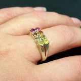Tourmaline Ring - Double Row Ring - Colorful Wide Ring