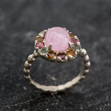 Tourmaline Ring - Pink Flower Ring - Tourmaline Victorian Ring