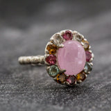 Tourmaline Ring - Pink Flower Ring - Tourmaline Victorian Ring