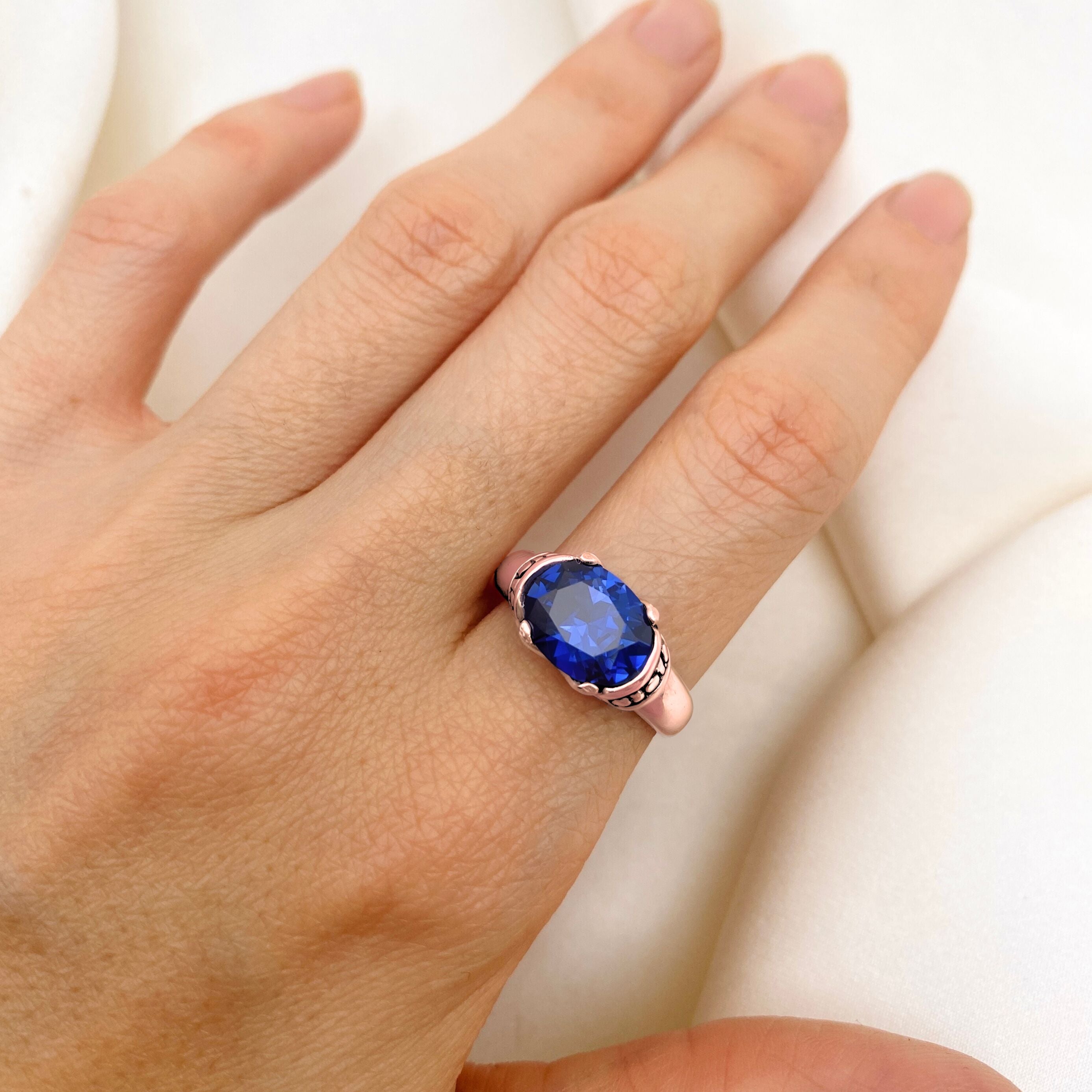 Rose Gold Tanzanite Ring Blue Tribal Ring Solitaire Tanzanite
