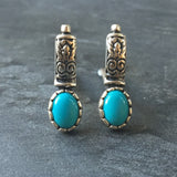 Gold Turquoise Earrings - Natural Turquoise Earrings, Blue Tribal Earrings