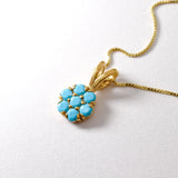Flower Turquoise December birthstone necklace set in 14k yellow gold over solid 925 sterling silver, in round cut, and prong setting. Dainty flower necklace ideal gift for her, for daughter or mother, can be worn as an everyday necklace. Blue turquoise gemstone offers luck and grounding, for healing, protection, and communication.