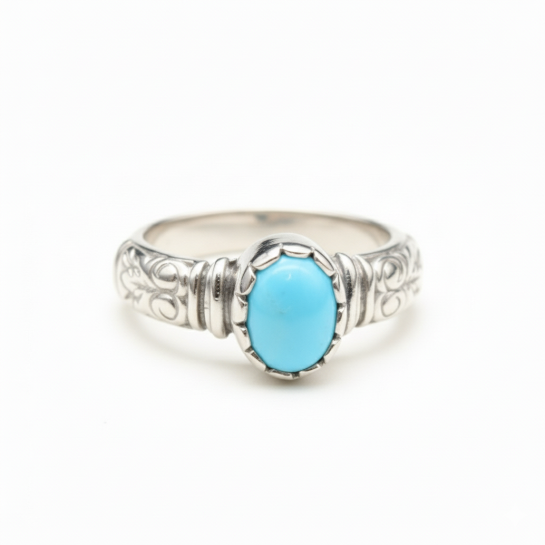 Natural Turquoise Ring made in 925 Sterling Silver with Round Natural Blue Turquoise in setting, December Birthstone gift idea, symbolizes Protection, Healing and Communaction, ideal for everyday wear and perfect for birthday gifting and special occasions.