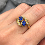 18k Gold Vermeil Sapphire Ring featuring Round Created Blue Sapphire, perfect for birthdays and special occasions.