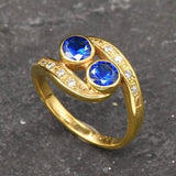 Created Sapphire Ring made in 18k Gold Vermeil with Round Created Blue Sapphire in Two-Stone setting, September Birthstone gift idea, symbolizes sincerity, truth, and faithfulness, ideal for everyday wear and perfect for birthday gifting and special occasions.